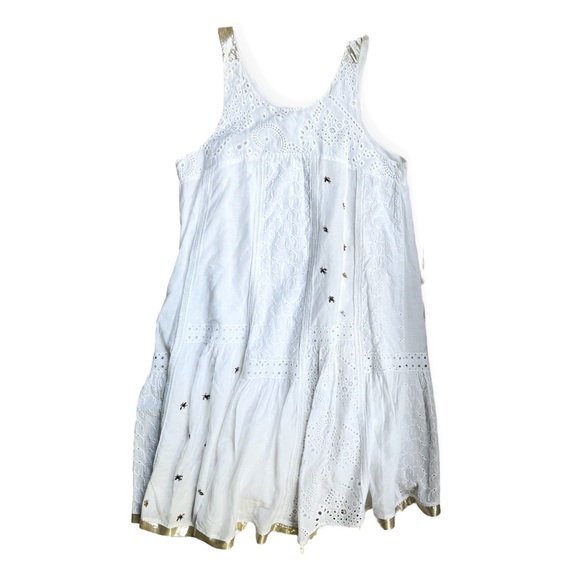 Anthropologie Leifsdottir LEIFNOTES Hi-Lo white Eyelet Gold Beaded Dress, Sz 6 - Picture 4 of 16